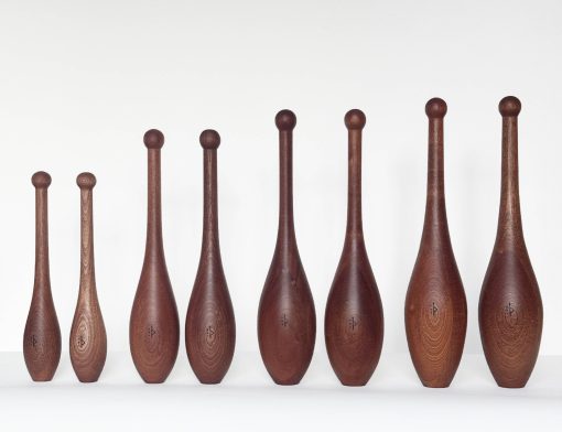 Spalding ES family of different sized wooden Indian clubs