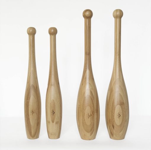 Small & large Victorian-style Indian clubs from solid bamboo